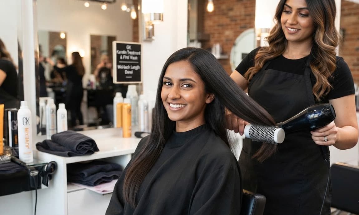 Women: GK Keratin Treatment | Mid-Back Length + First Wash